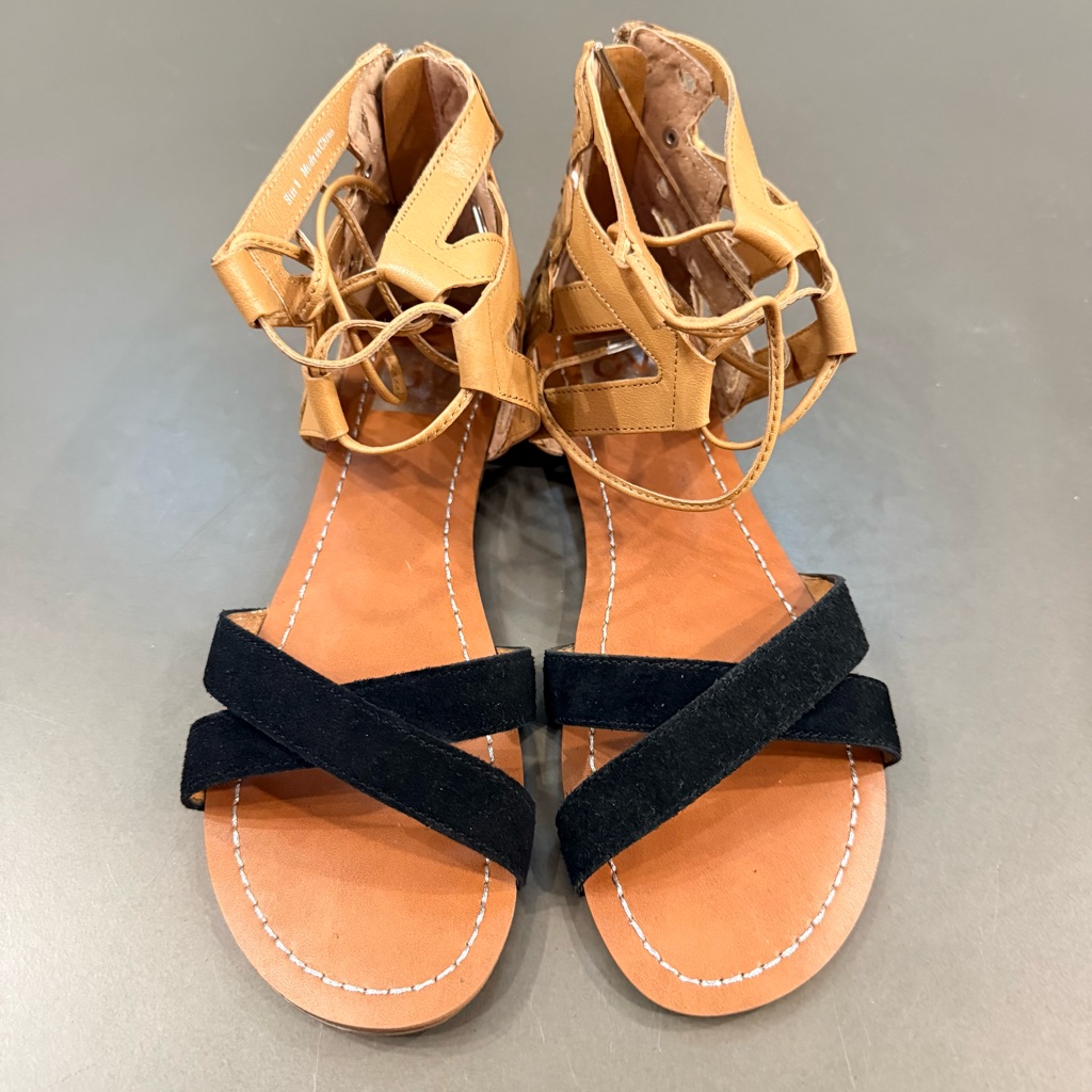 Dolce Vita Tan And Black Strappy Sandals - Size 8
